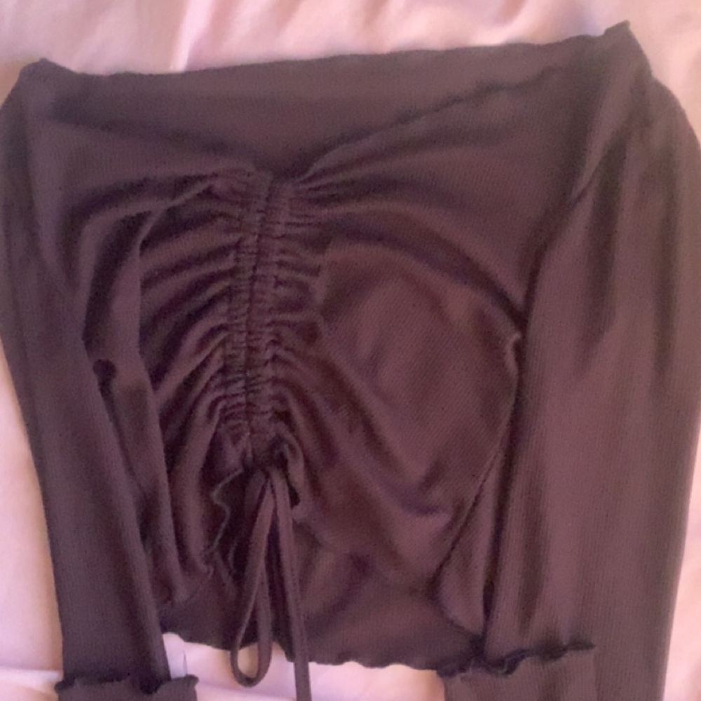 Elegant Ruched Black Long sleeve Women's Top